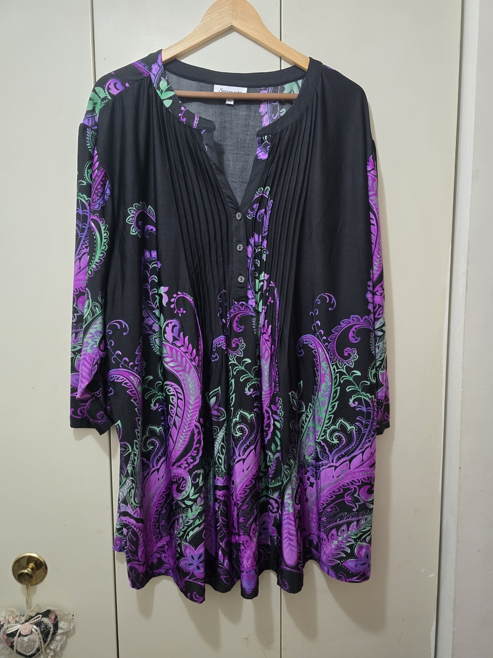 Serengeti Black Tunic with Purple & Green Paisley Print
